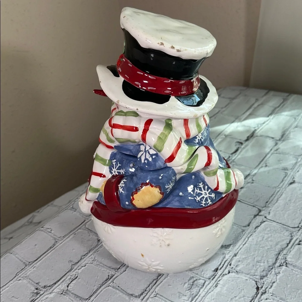 Vintage Festive Ceramic Snowman Cookie Jar